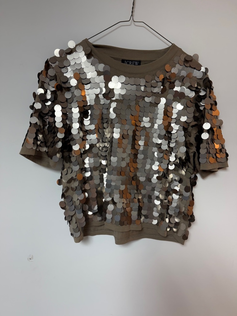 J. Crew Beige Crewneck Top with Black Label